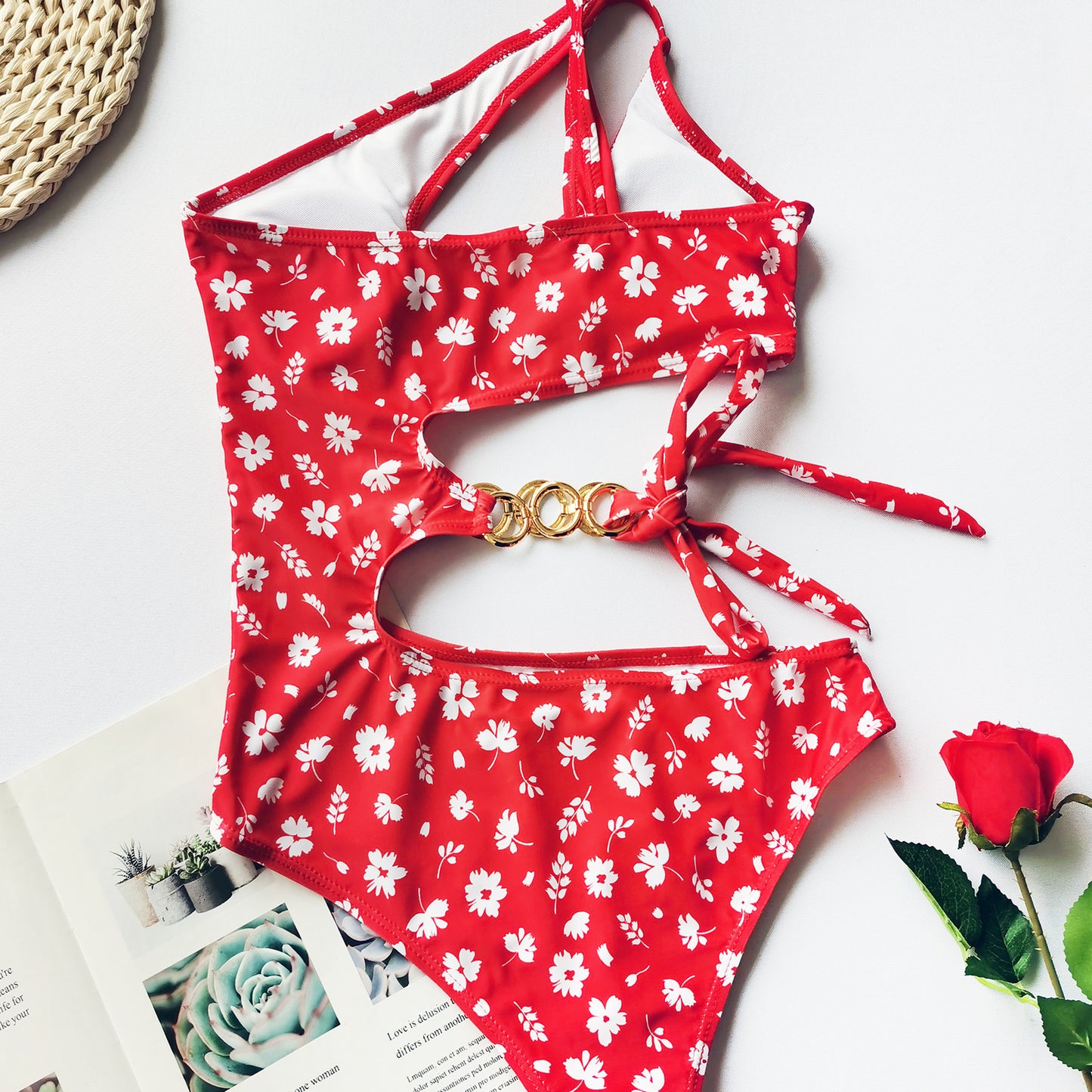 Bikini Red Floral Pezzo Unico
